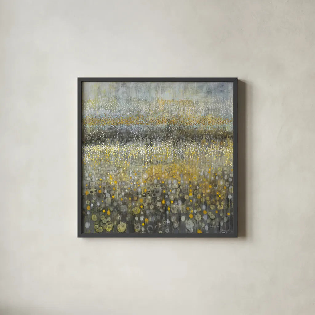 Rain Abstract II by Danhui Nai. Shown in a sleek black glass frame for a contemporary gallery look. Available as an archival giclee rolled canvas, fine art paper, or poster print. SKU 23846a.