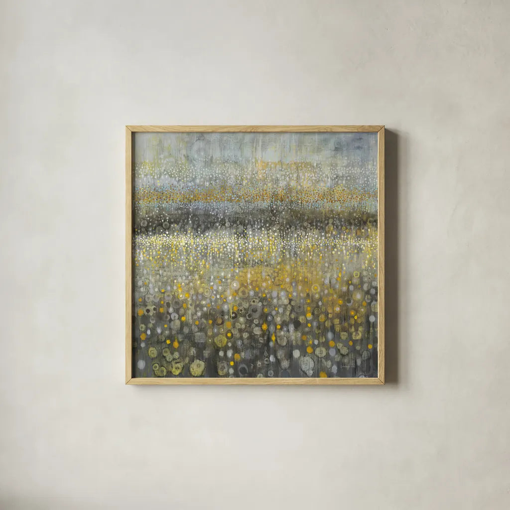 Rain Abstract II by Danhui Nai. Shown in a natural wood glass frame for a timeless modern aesthetic. Available as an archival giclee rolled canvas, fine art paper, or poster print. SKU 23846a.