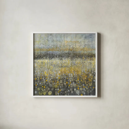 Rain Abstract II by Danhui Nai. Shown in a crisp white glass frame for a clean and minimalist style. Available as an archival giclee rolled canvas, fine art paper, or poster print. SKU 23846a.