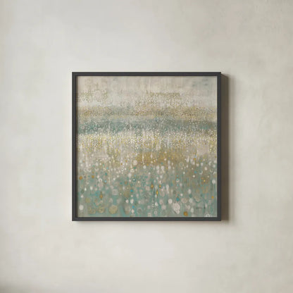 Rain Abstract II Neutral by Danhui Nai. Shown in a sleek black glass frame for a contemporary gallery look. Available as an archival giclee rolled canvas, fine art paper, or poster print. SKU 69136a.