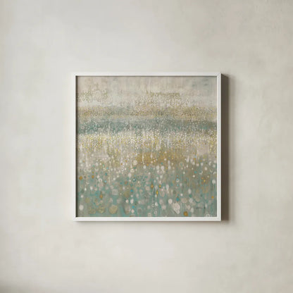 Rain Abstract II Neutral by Danhui Nai. Shown in a crisp white glass frame for a clean and minimalist style. Available as an archival giclee rolled canvas, fine art paper, or poster print. SKU 69136a.