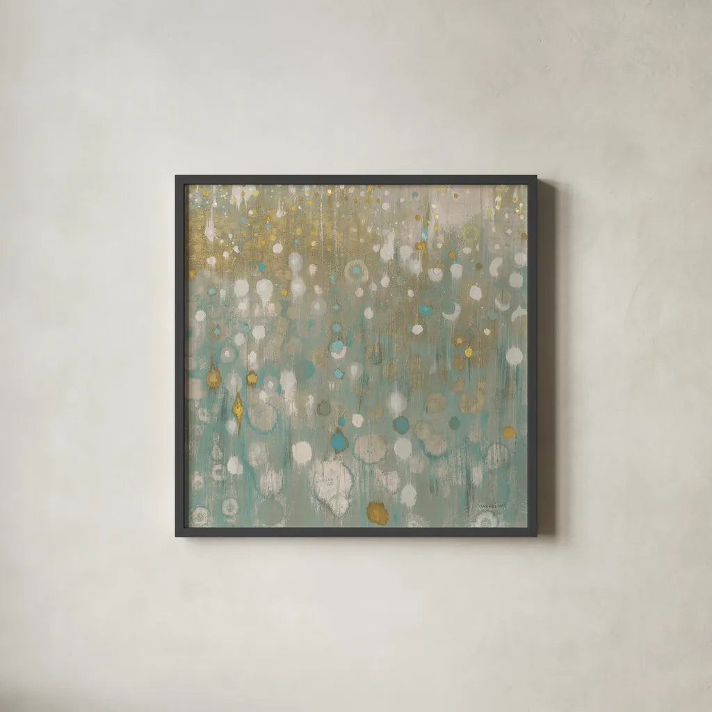 Rain Abstract II Neutral by Danhui Nai. Shown in a sleek black glass frame for a contemporary gallery look. Available as an archival giclee rolled canvas, fine art paper, or poster print. SKU 69137a.