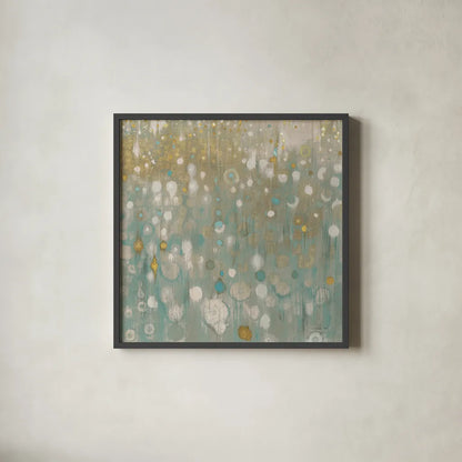 Rain Abstract II Neutral by Danhui Nai. Shown in a sleek black glass frame for a contemporary gallery look. Available as an archival giclee rolled canvas, fine art paper, or poster print. SKU 69137a.