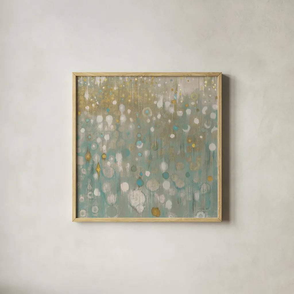 Rain Abstract II Neutral by Danhui Nai. Shown in a natural wood glass frame for a timeless modern aesthetic. Available as an archival giclee rolled canvas, fine art paper, or poster print. SKU 69137a.