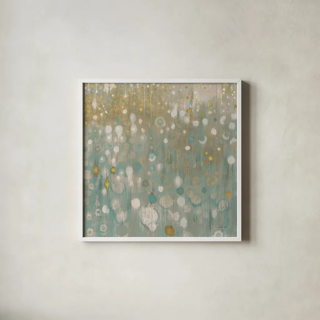 Rain Abstract II Neutral by Danhui Nai. Shown in a crisp white glass frame for a clean and minimalist style. Available as an archival giclee rolled canvas, fine art paper, or poster print. SKU 69137a.