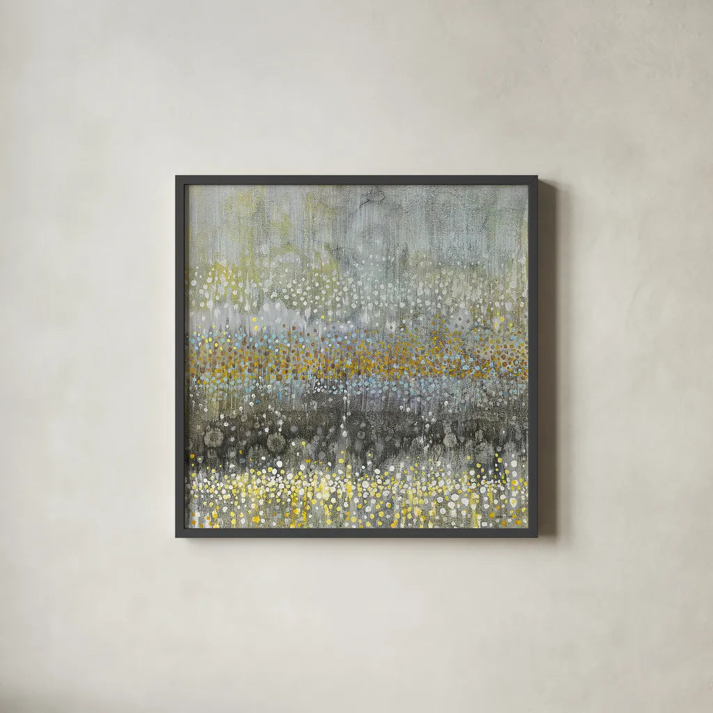 Rain Abstract III by Danhui Nai. Shown in a sleek black glass frame for a contemporary gallery look. Available as an archival giclee rolled canvas, fine art paper, or poster print. SKU 25798a.