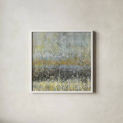 Rain Abstract III by Danhui Nai. Shown in a crisp white glass frame for a clean and minimalist style. Available as an archival giclee rolled canvas, fine art paper, or poster print. SKU 25798a.