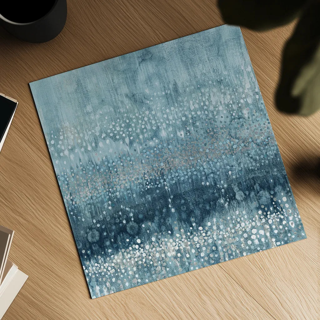 Rain Abstract III Blue Silver by Danhui Nai. Shown as a detailed flat fine art print, highlighting archival giclee quality. Available as an archival giclee rolled canvas, fine art paper, or poster print. SKU 54049a.