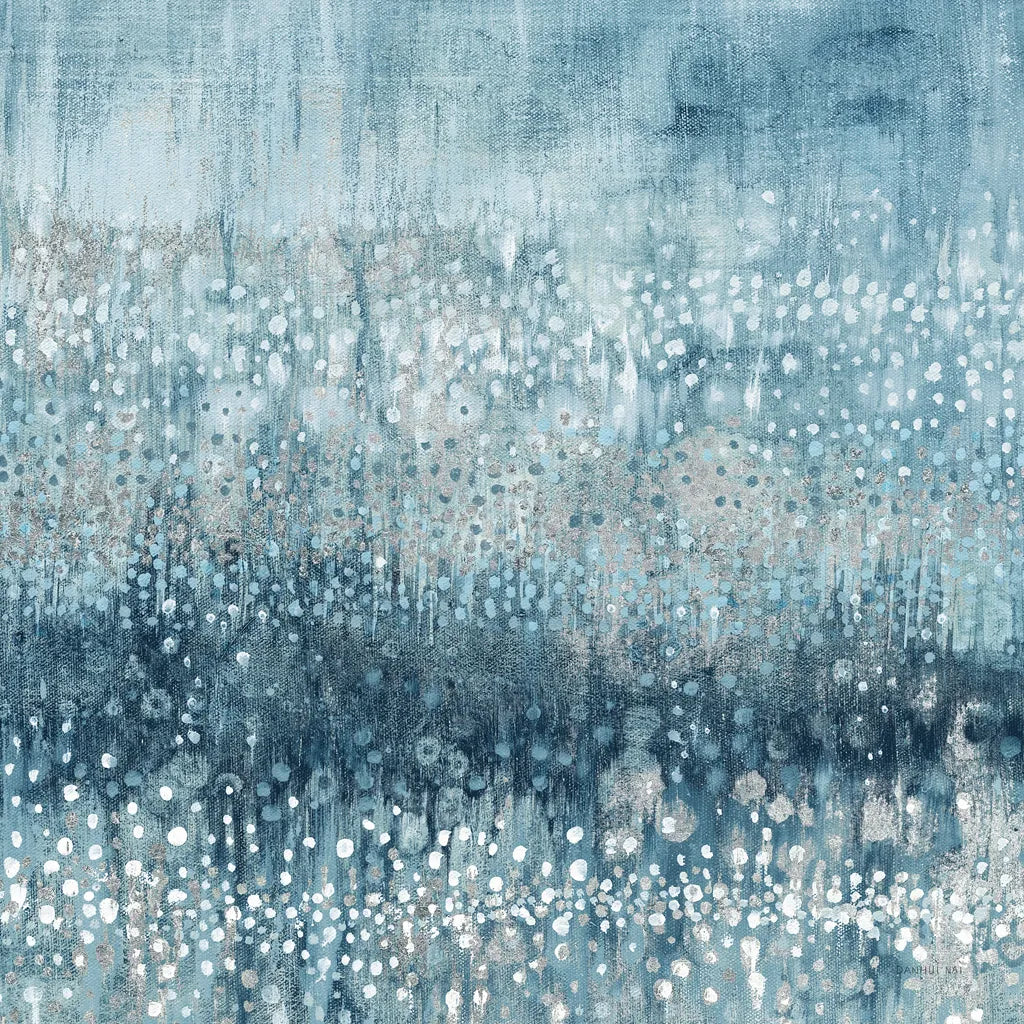 Rain Abstract IV Blue Silver by Danhui Nai. SKU 54050a. Archival Giclee Fine art print for wall decor.
