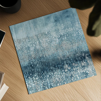 Rain Abstract IV Blue Silver by Danhui Nai. Shown as a detailed flat fine art print, highlighting archival giclee quality. Available as an archival giclee rolled canvas, fine art paper, or poster print. SKU 54050a.