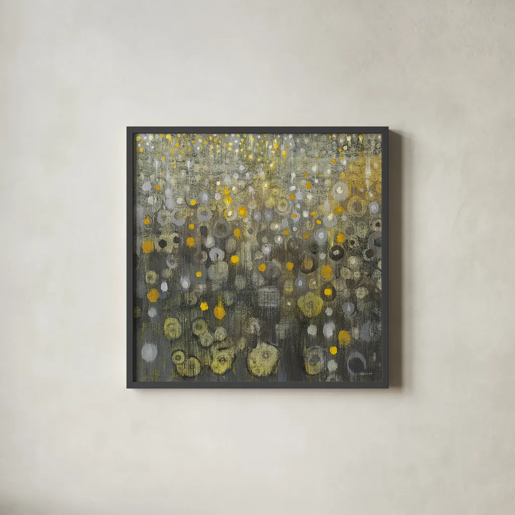 Rain Abstract V by Danhui Nai. Shown in a sleek black glass frame for a contemporary gallery look. Available as an archival giclee rolled canvas, fine art paper, or poster print. SKU 25800a.