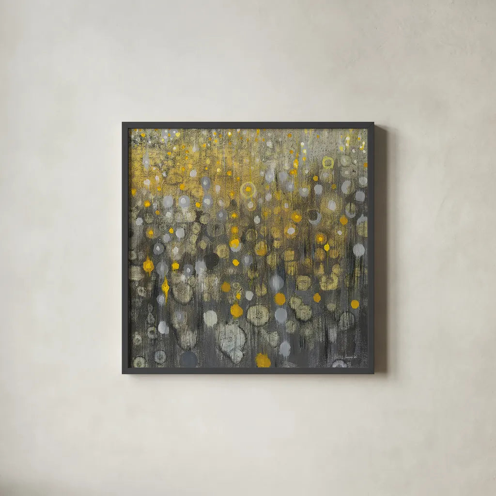 Rain Abstract VI by Danhui Nai. Shown in a sleek black glass frame for a contemporary gallery look. Available as an archival giclee rolled canvas, fine art paper, or poster print. SKU 25801a.