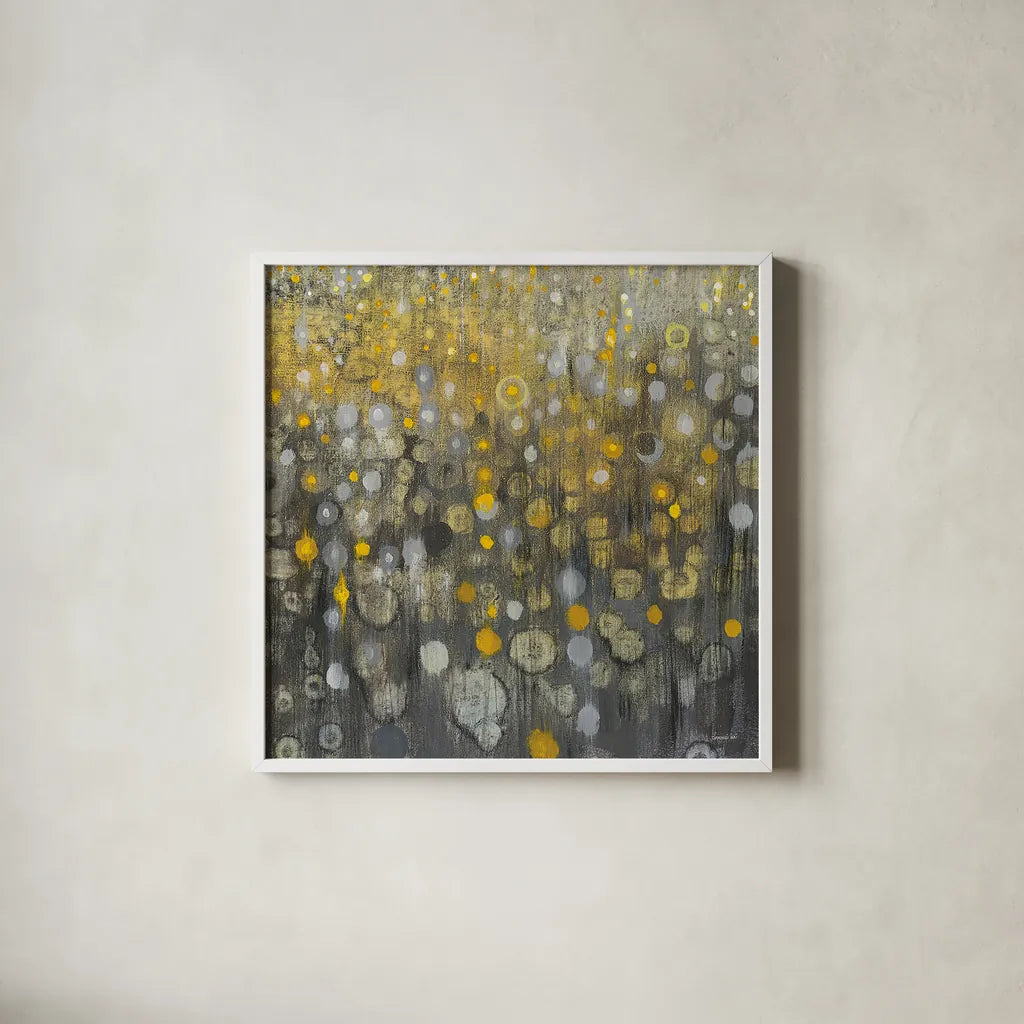 Rain Abstract VI by Danhui Nai. Shown in a crisp white glass frame for a clean and minimalist style. Available as an archival giclee rolled canvas, fine art paper, or poster print. SKU 25801a.