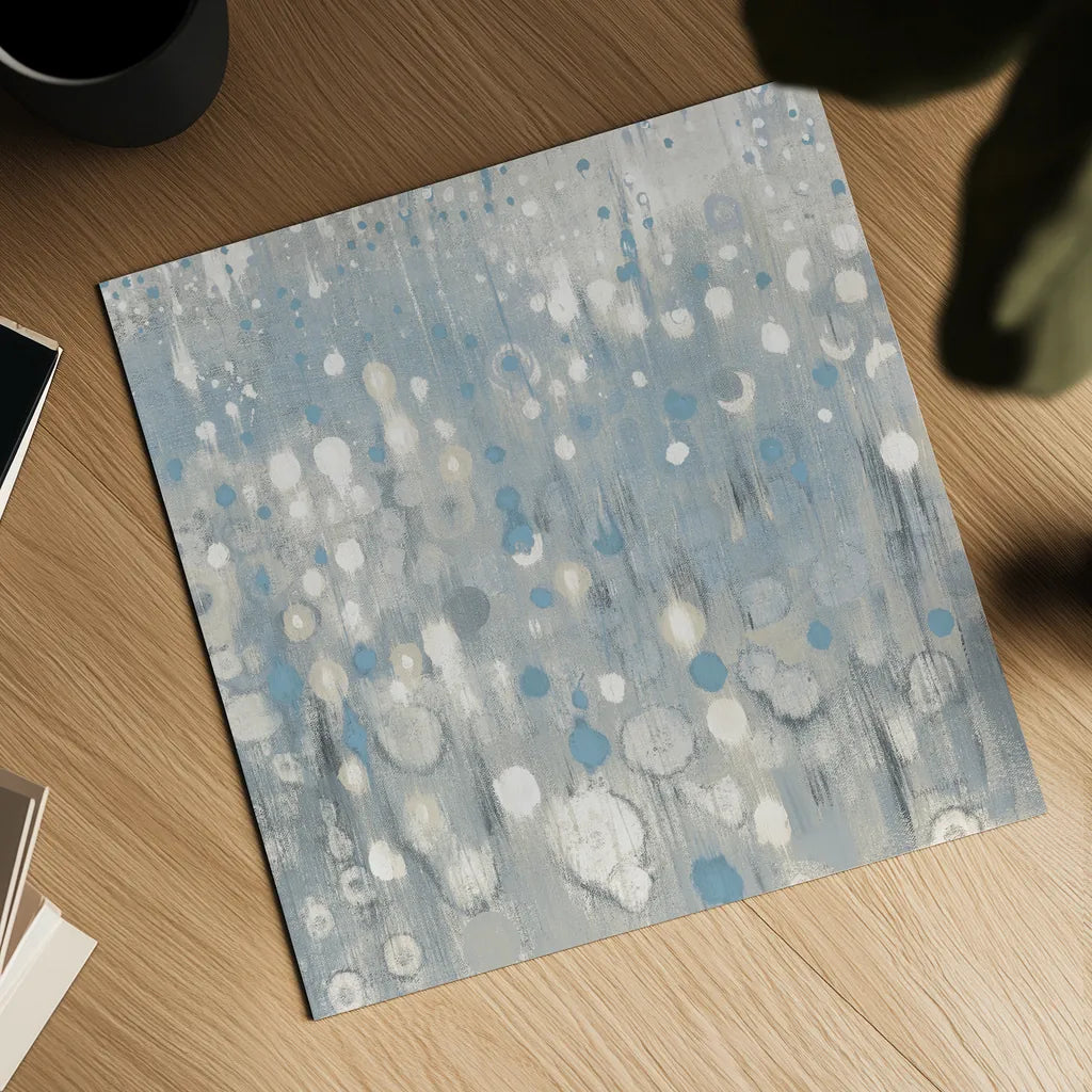 Rain Abstract VI Blue by Danhui Nai. Shown as a detailed flat fine art print, highlighting archival giclee quality. Available as an archival giclee rolled canvas, fine art paper, or poster print. SKU 75647a.