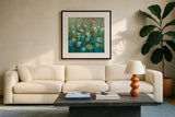 Rain Drops by Danhui Nai. Displayed in a glass frame with matte in a clean modern living room. Available as an archival giclee rolled canvas, fine art paper, or poster print. SKU 23843a.