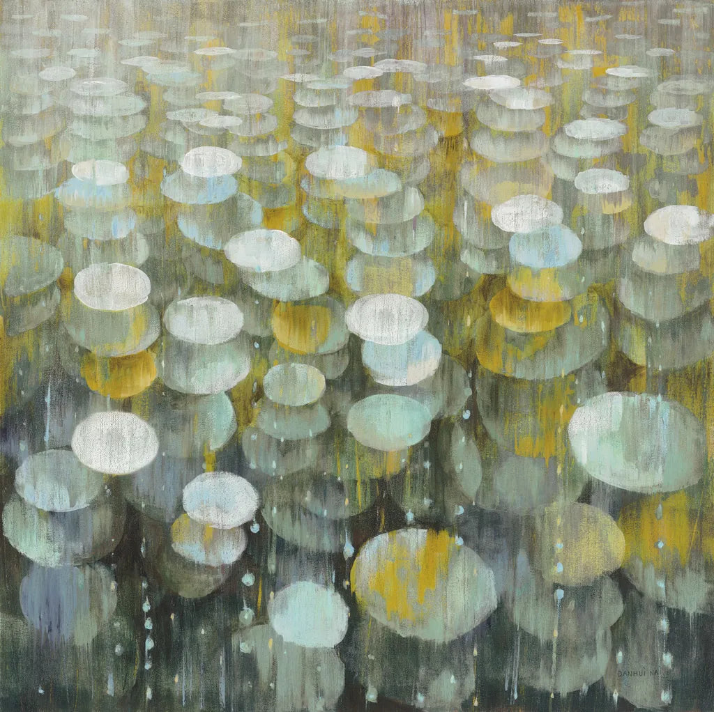 Rain Drops Yellow Gray by Danhui Nai. SKU 56016a. Archival Giclee Fine art print for wall decor.
