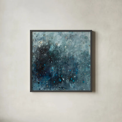 Rain in Gray and Blue by Danhui Nai. Shown in a sleek black glass frame for a contemporary gallery look. Available as an archival giclee rolled canvas, fine art paper, or poster print. SKU 88192a.