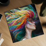 Rainbow Hair by Danhui Nai. Shown as a detailed flat fine art print, highlighting archival giclee quality. Available as an archival giclee rolled canvas, fine art paper, or poster print. SKU 88813a.