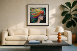 Rainbow Hair by Danhui Nai. Displayed in a glass frame with matte in a clean modern living room. Available as an archival giclee rolled canvas, fine art paper, or poster print. SKU 88813a.