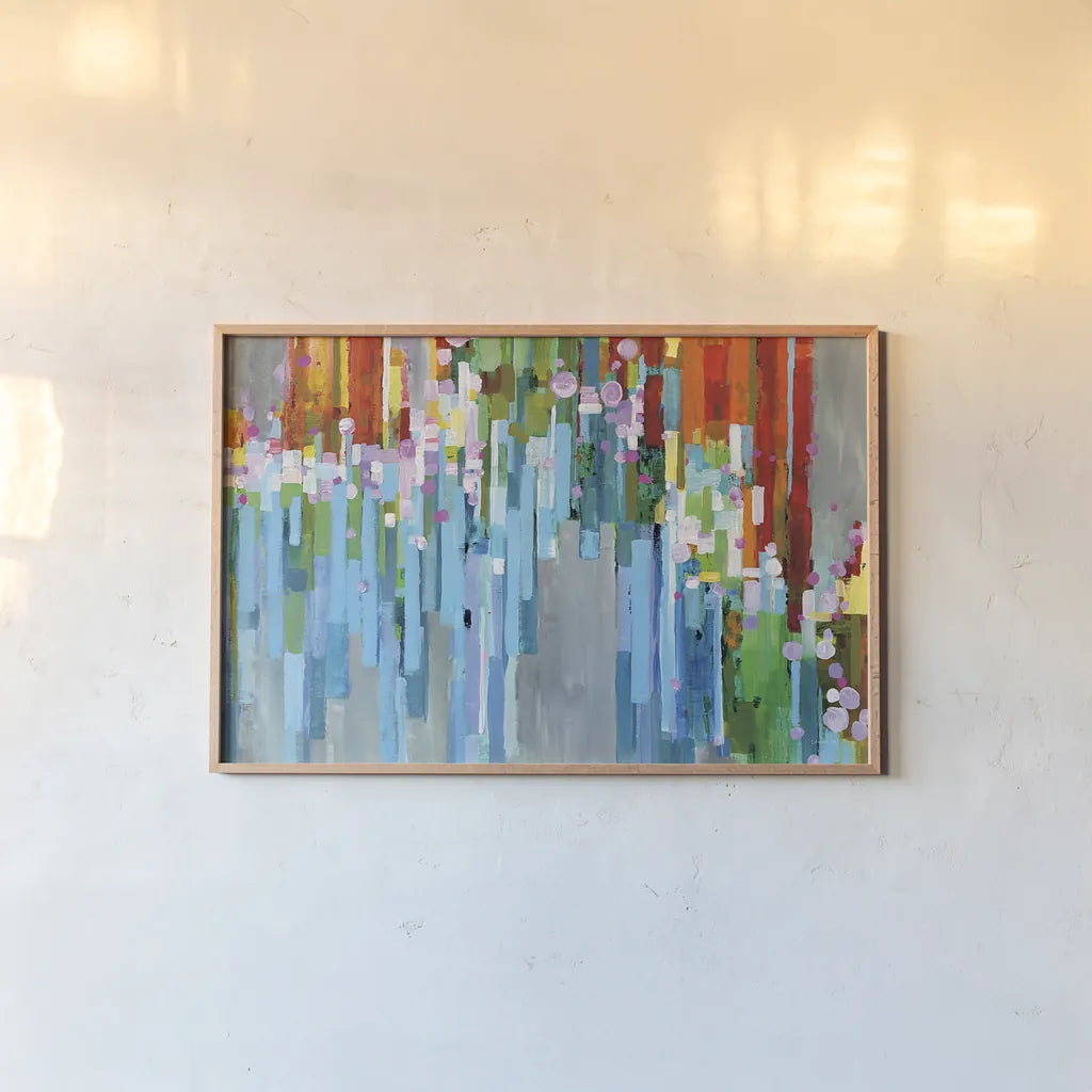 Rainbow of Stripes Crop by Danhui Nai. shown as a paper print in a natural frame. Available as a archival giclee rolled canvas, fine art paper, or poster print. SKU 30240i.