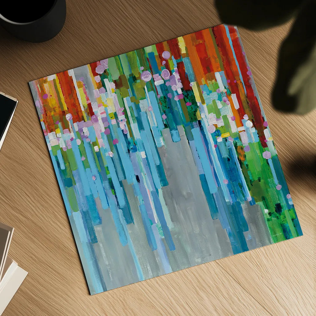 Rainbow of Stripes Square by Danhui Nai. Shown as a detailed flat fine art print, highlighting archival giclee quality. Available as an archival giclee rolled canvas, fine art paper, or poster print. SKU 30240a.