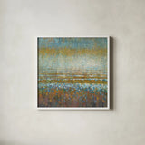 Rains Over the Lake Light by Danhui Nai. Shown in a crisp white glass frame for a clean and minimalist style. Available as an archival giclee rolled canvas, fine art paper, or poster print. SKU 29260a.