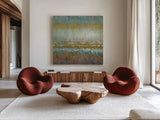 Rains Over the Lake Light by Danhui Nai. Shown as extra-large giant wall art in a modern living room. Available as an archival giclee rolled canvas, fine art paper, or poster print. SKU 29260a.
