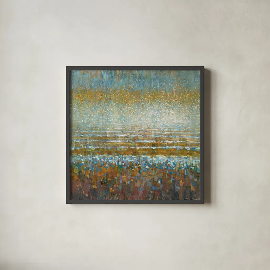 Rains over the Lake by Danhui Nai. Shown in a sleek black glass frame for a contemporary gallery look. Available as an archival giclee rolled canvas, fine art paper, or poster print. SKU 23300a.