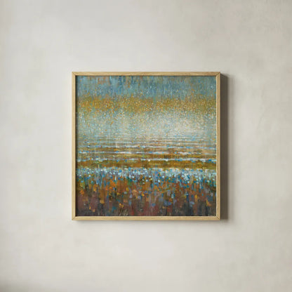 Rains over the Lake by Danhui Nai. Shown in a natural wood glass frame for a timeless modern aesthetic. Available as an archival giclee rolled canvas, fine art paper, or poster print. SKU 23300a.