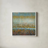 Rains over the Lake by Danhui Nai. Shown in a crisp white glass frame for a clean and minimalist style. Available as an archival giclee rolled canvas, fine art paper, or poster print. SKU 23300a.
