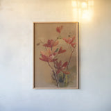 Red Magnolia by Danhui Nai. shown as a paper print in a natural frame. Available as a archival giclee rolled canvas, fine art paper, or poster print. SKU 5427h.