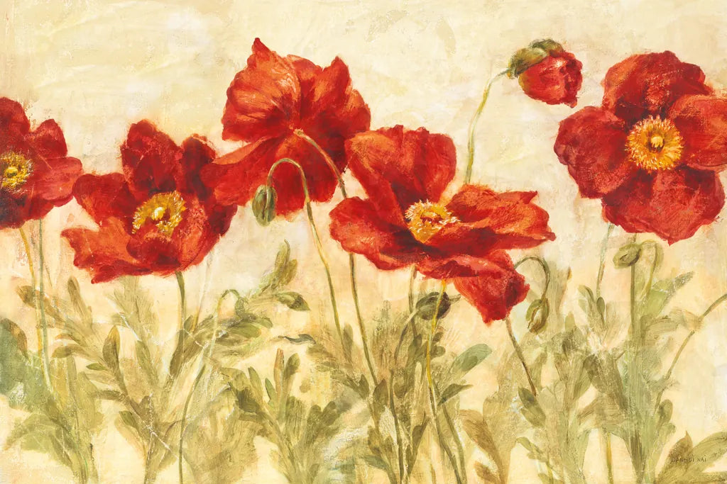 Red Poppies by Danhui Nai. SKU 9395i. Archival Giclee Fine art print for wall decor.
