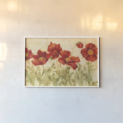 Red Poppies by Danhui Nai. shown as a paper print in a white frame. Available as a archival giclee rolled canvas, fine art paper, or poster print. SKU 9395i.