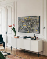 Reflections Crop by Danhui Nai. shown as a framed stretched canvas in a living room above a console. Available as a archival giclee rolled canvas, fine art paper, or poster print. SKU 28664i.