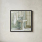 Refresh Bath I by Danhui Nai. Shown in a sleek black glass frame for a contemporary gallery look. Available as an archival giclee rolled canvas, fine art paper, or poster print. SKU 6506a.