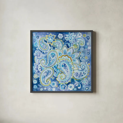 Regal Paisley by Danhui Nai. Shown in a sleek black glass frame for a contemporary gallery look. Available as an archival giclee rolled canvas, fine art paper, or poster print. SKU 57927a.