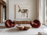 Reindeer Friends by Danhui Nai. Shown as extra-large giant wall art in a modern living room. Available as an archival giclee rolled canvas, fine art paper, or poster print. SKU 79998a.