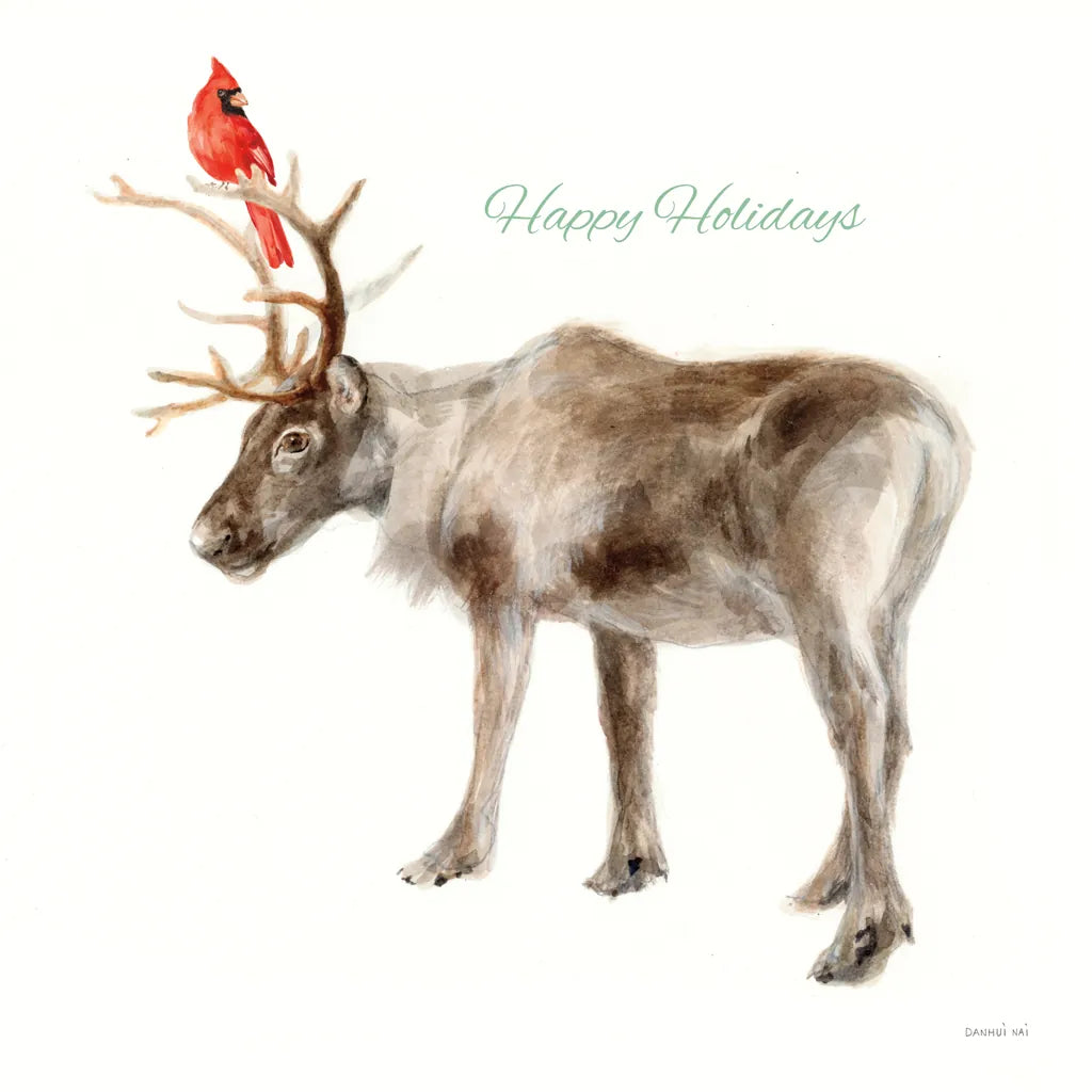 Reindeer Friends v2 by Danhui Nai. SKU 83009a. Archival Giclee Fine art print for wall decor.