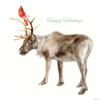 Reindeer Friends v2 by Danhui Nai. SKU 83009a. Archival Giclee Fine art print for wall decor.