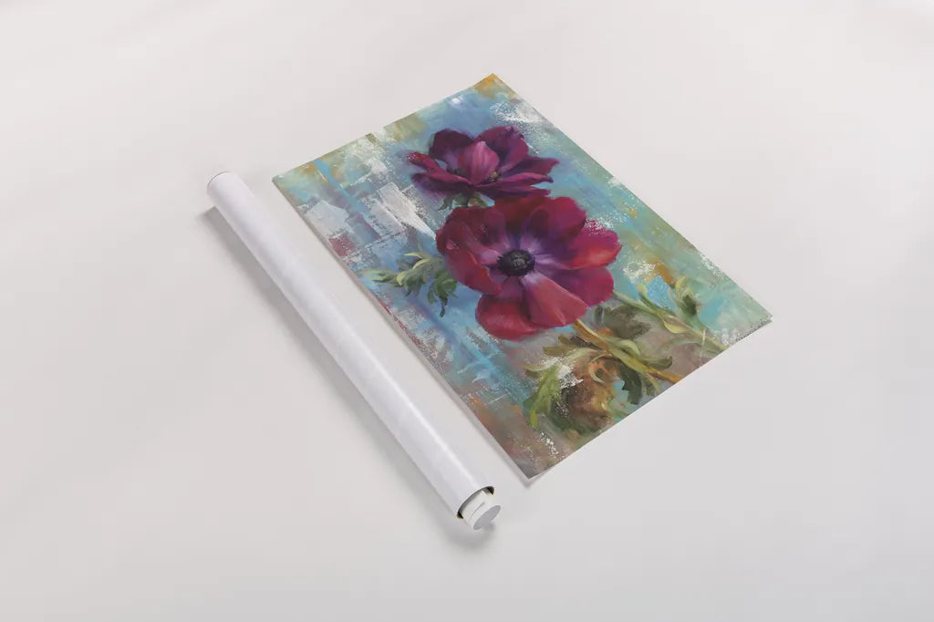 Rich Anemones I by Danhui Nai. shown as a rolled paper print. Available as archival giclee rolled canvas, fine art paper, or poster print. SKU 92982h.