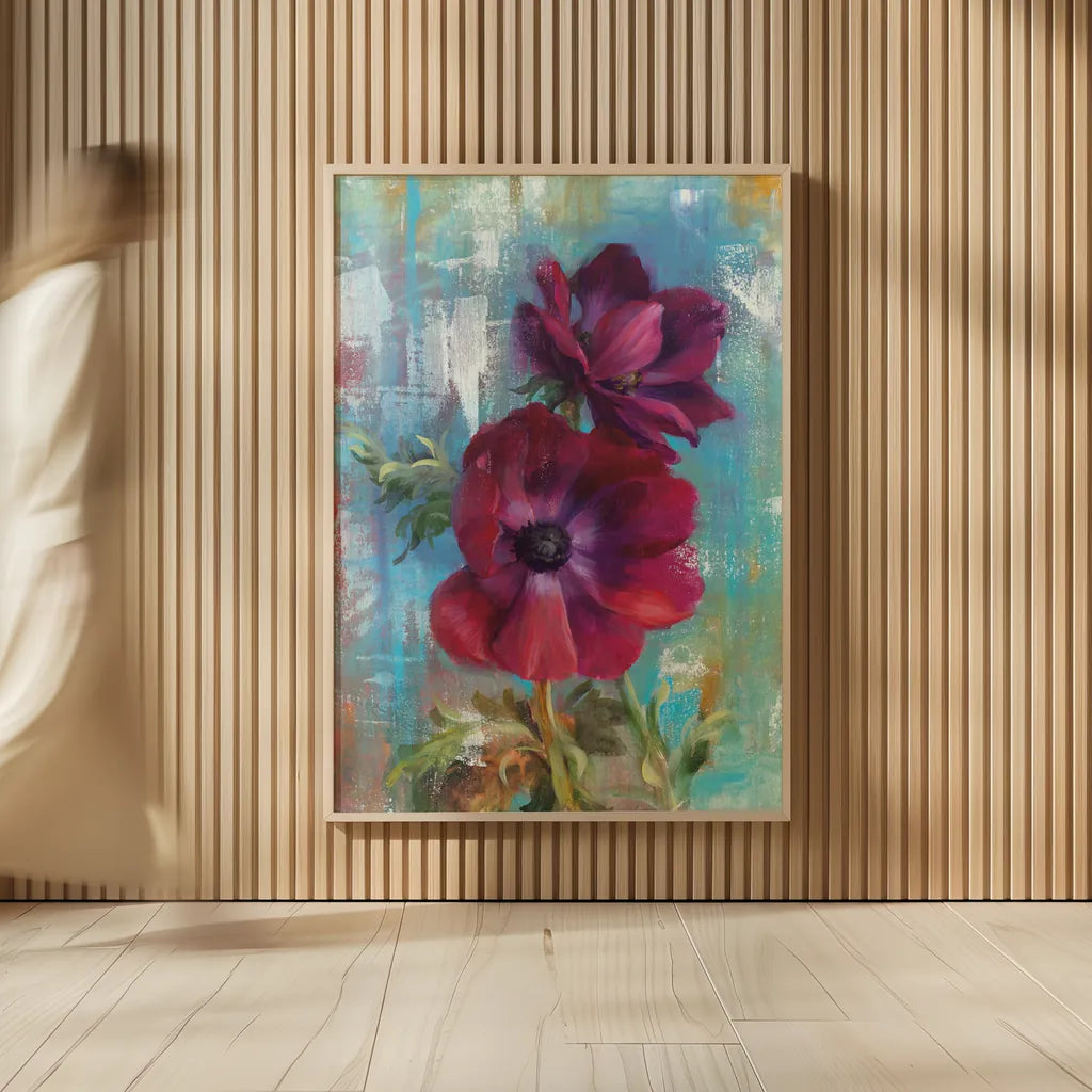 Rich Anemones I by Danhui Nai. shown as over sized large wall art. Available as an archival giclee rolled canvas, fine art paper, or poster print. SKU 92982h.