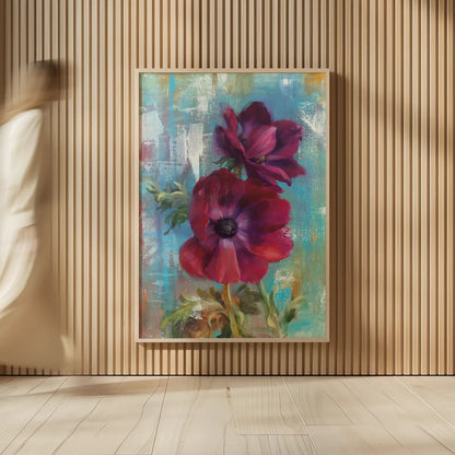 Rich Anemones I by Danhui Nai. shown as over sized large wall art. Available as an archival giclee rolled canvas, fine art paper, or poster print. SKU 92982h.