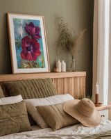 Rich Anemones I by Danhui Nai. shown as a paper print in a natural frame. Available as a archival giclee rolled canvas, fine art paper, or poster print. SKU 92982h.