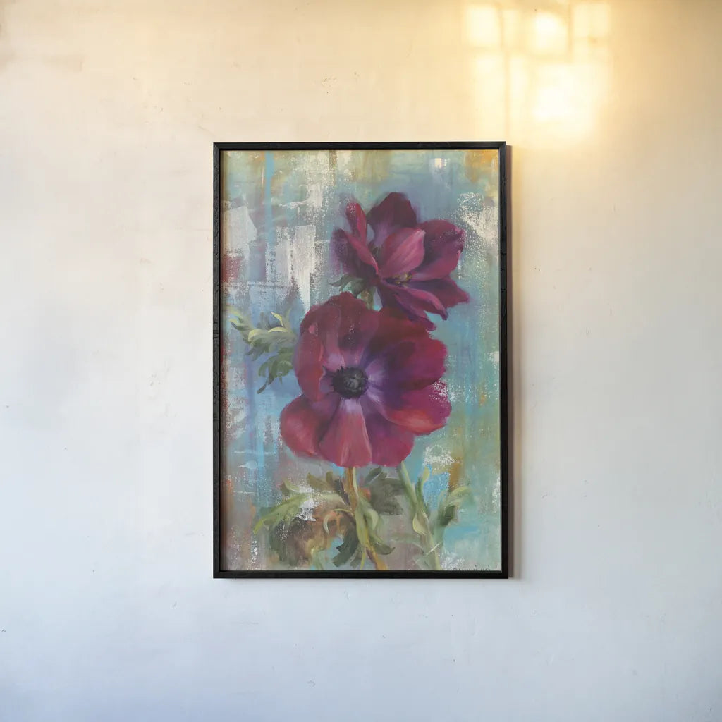 Rich Anemones I by Danhui Nai. shown as a paper print in a black flame. Available as a archival giclee rolled canvas, fine art paper, or poster print. SKU 92982h.