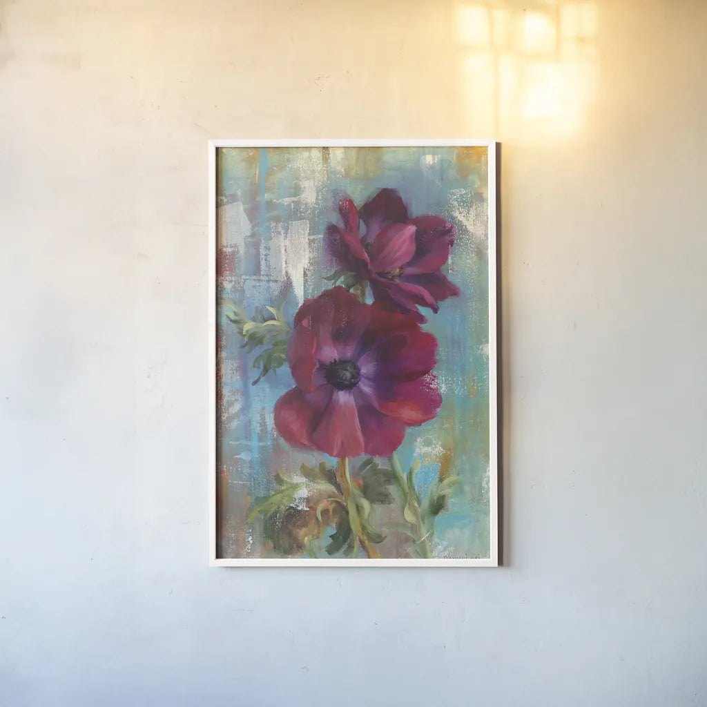 Rich Anemones I by Danhui Nai. shown as a paper print in a white frame. Available as a archival giclee rolled canvas, fine art paper, or poster print. SKU 92982h.