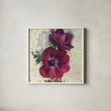 Rich Anemones I on Ivory by Danhui Nai. Shown in a crisp white glass frame for a clean and minimalist style. Available as an archival giclee rolled canvas, fine art paper, or poster print. SKU 21261a.