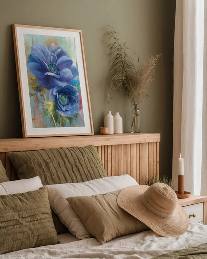 Rich Anemones II by Danhui Nai. shown as a paper print in a natural frame. Available as a archival giclee rolled canvas, fine art paper, or poster print. SKU 92983h.