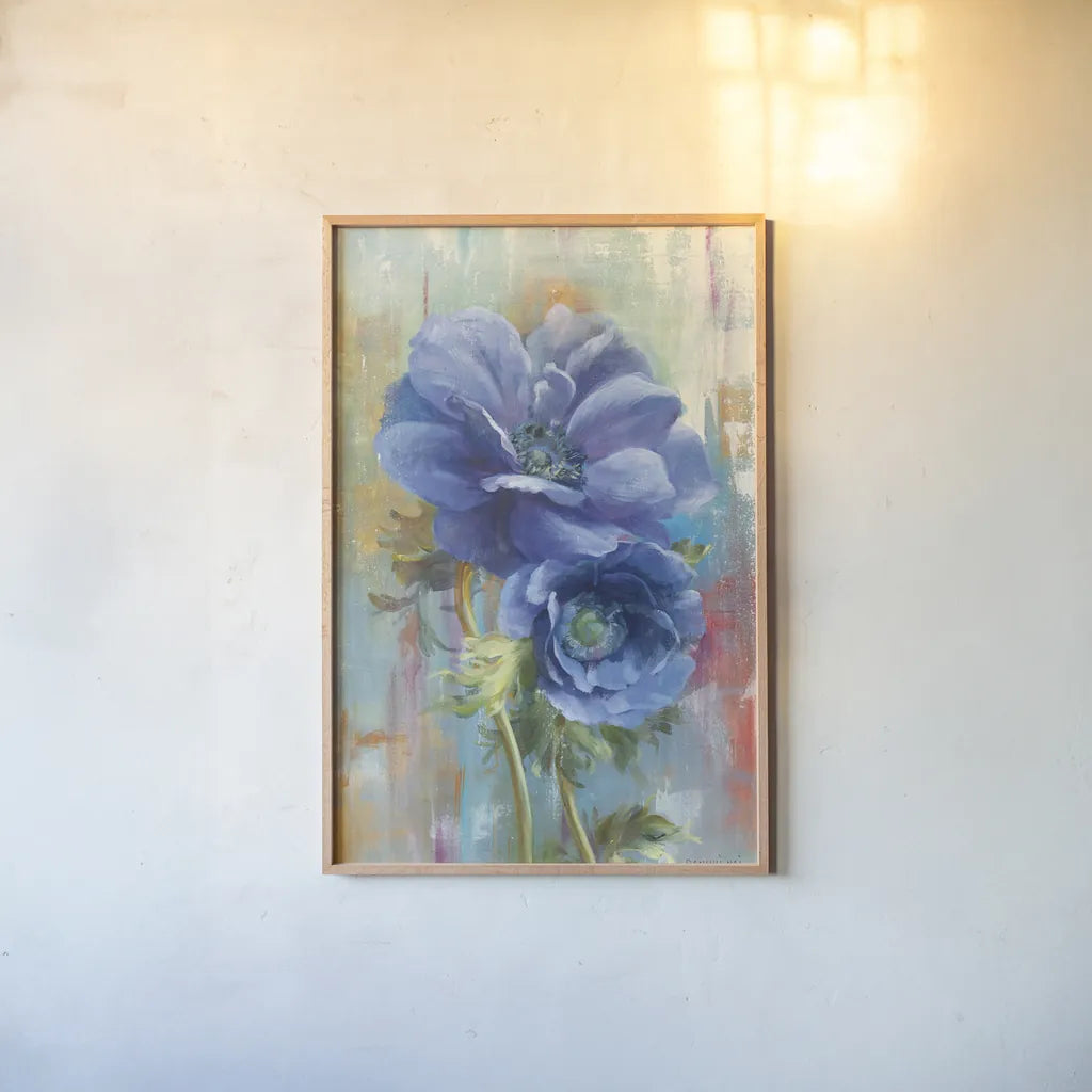 Rich Anemones II by Danhui Nai. shown as a paper print in a natural frame. Available as a archival giclee rolled canvas, fine art paper, or poster print. SKU 92983h.