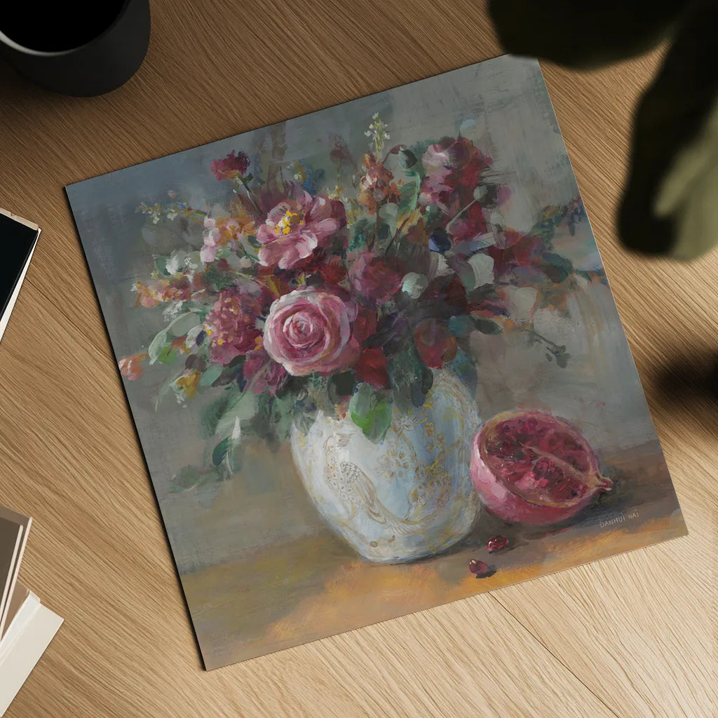 Rich Fall Florals by Danhui Nai. Shown as a detailed flat fine art print, highlighting archival giclee quality. Available as an archival giclee rolled canvas, fine art paper, or poster print. SKU 84444a.