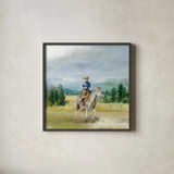Riders of the Range I by Danhui Nai. Shown in a sleek black glass frame for a contemporary gallery look. Available as an archival giclee rolled canvas, fine art paper, or poster print. SKU 96937a.